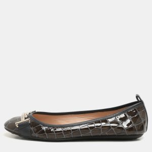 Tod's Green Croc Embossed Patent Leather Ballet Flats Size 36.5, Flats - Luxury Closet catalog
