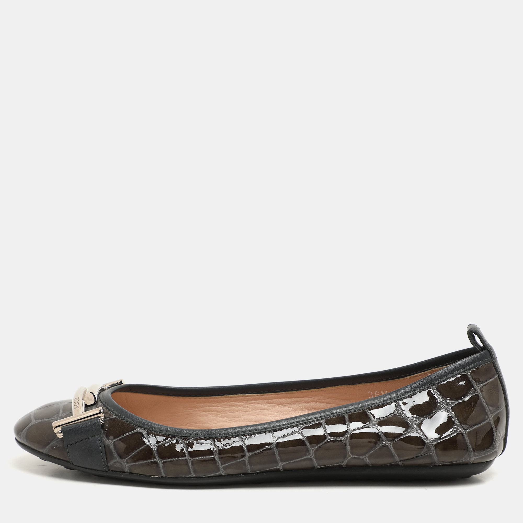 Tod's Green Croc Embossed Patent Leather Ballet Flats Size 36.5, Flats - Luxury Closet catalog