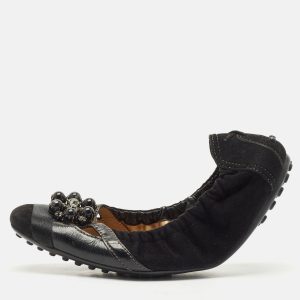 Tod's Black  Suede Scrunch Crystal Embellished Bow Ballet Flats Size 37.5, Flats - Luxury Closet catalog