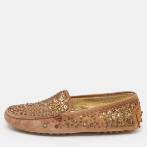 Tod's Brown Suede Crystal Embellished Driver Loafers Size 37.5, Loafers & Slip-Ons - Luxury Closet catalog