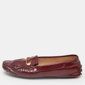 Tod's Burgundy Patent Leather Safety Pin Detail Fringe Loafers Size 37.5, Loafers & Slip-Ons - Luxury Closet catalog