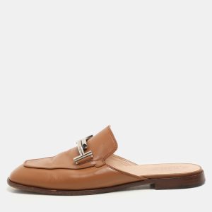 Tod's Brown Leather Double T Flat Mules Size 38.5, Sandals - Luxury Closet catalog