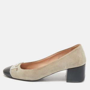 Tod's Navy Grey/Black Suede and Leather Double T Court Loafer Pumps Size 37.5, Pumps - Luxury Closet catalog