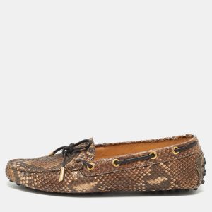 Tod's Brown/Beige Python Leather Gommino Bow Slip On Loafers Size 39, Loafers & Slip-Ons - Luxury Closet catalog