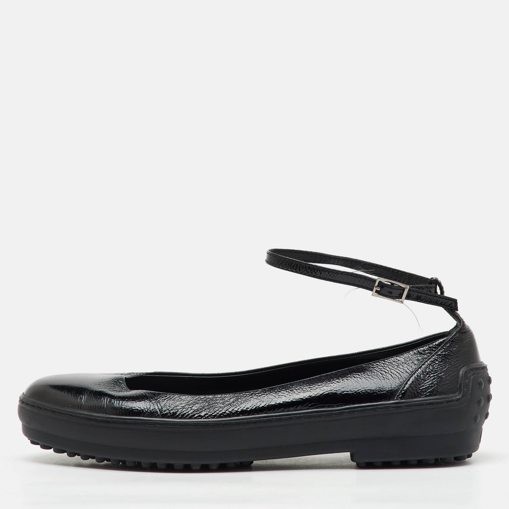 Tod's Black Patent Leather Ankle Strap Ballet Flats Size 38, Flats - Luxury Closet catalog
