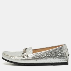 Tod's Silver Croc Embossed Leather Slip On Loafers Size 38, Loafers & Slip-Ons - Luxury Closet catalog