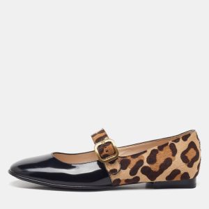 Tod's Black/Brown Leather and Leopard Print Calf Hair Mary Jane Ballet Flats Size 37.5, Flats - Luxury Closet catalog