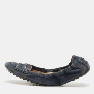 Tod's Blue Suede Buckle Scrunch Ballerina Flats Size 38.5, Flats - Luxury Closet catalog
