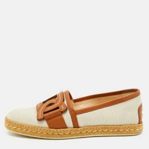 Tod's Beige/Brown Canvas and Leather Chain Detail Espadrille Flats Size 37.5, Flats - Luxury Closet catalog