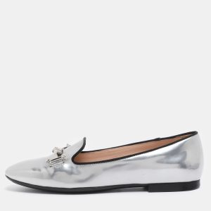 Tod's Silver Leather Double T-Smoking Slippers Size 35.5, Loafers & Slip-Ons - Luxury Closet catalog