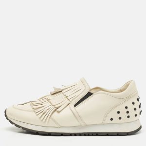 Tod's Cream Leather Fringe Slip On Sneakers Size 38.5, Athletic Shoes & Sneakers - Luxury Closet catalog
