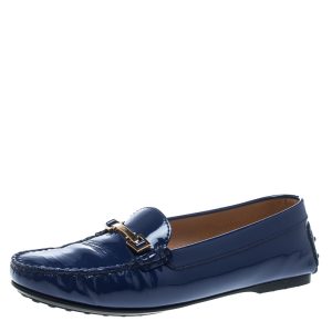 Tod's Blue Patent Leather Horsebit Loafers Size 38.5, Flats - Luxury Closet catalog