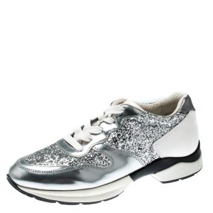 Tod's Metallic Silver Glitter And Leather Sportivo Lace Up Sneakers Size 36, Athletic Shoes & Sneakers - Luxury Closet catalog