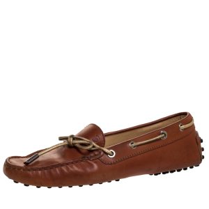 Tod's Brown Leather Bow Slip On Loafers Size 37.5, Flats - Luxury Closet catalog