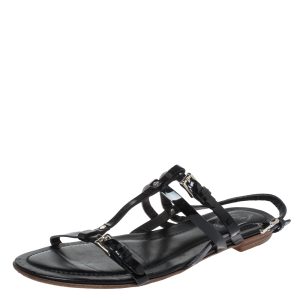 Tod's Black Patent Leather Strappy Buckle Detail Flat Sandals Size 37.5, Sandals - Luxury Closet catalog