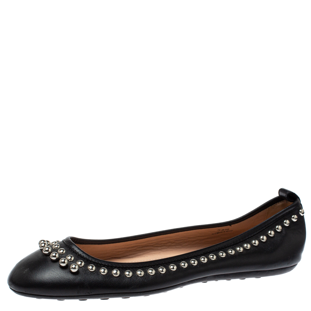 Tod's Black Leather Studded Ballet Flats Size 38.5, Flats - Luxury Closet catalog