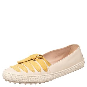 Tod's Beige/Yellow Leather And Suede Bow Espadrille Flats Size 39.5, Flats - Luxury Closet catalog