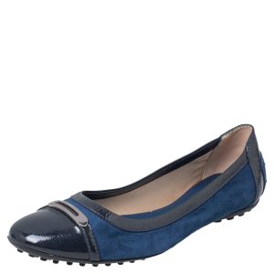 Tod's Blue Suede And Patent Leather Embellished Cap Toe Ballet Flats Size 38, Flats - Luxury Closet catalog