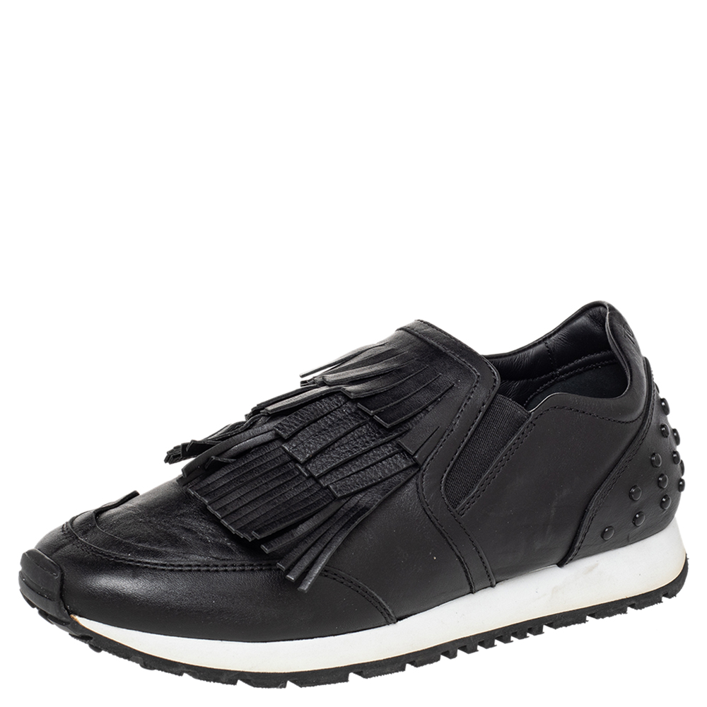Tod's Black Leather Fringed Slip On Sneakers Size 37, Athletic Shoes & Sneakers - Luxury Closet catalog