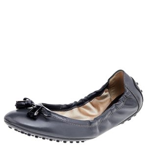Tod's Grey/Black Patent And Leather Buckle Detail Scrunch Ballet Flats Size 36.5, Flats - Luxury Closet catalog