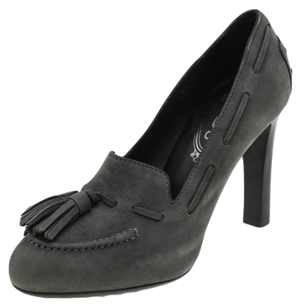 Tod's Grey Suede Tassel Loafer Pumps Size 35, Pumps - Luxury Closet catalog