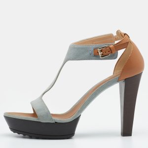 Tod's Grey/Beige Suede And Leather T-Strap Platform Sandals Size 40, Sandals - Luxury Closet catalog