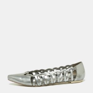 Tod's Grey Patent Leather Braided Detailed Pointed Toe Ballet Flats Size 39.5, Flats - Luxury Closet catalog