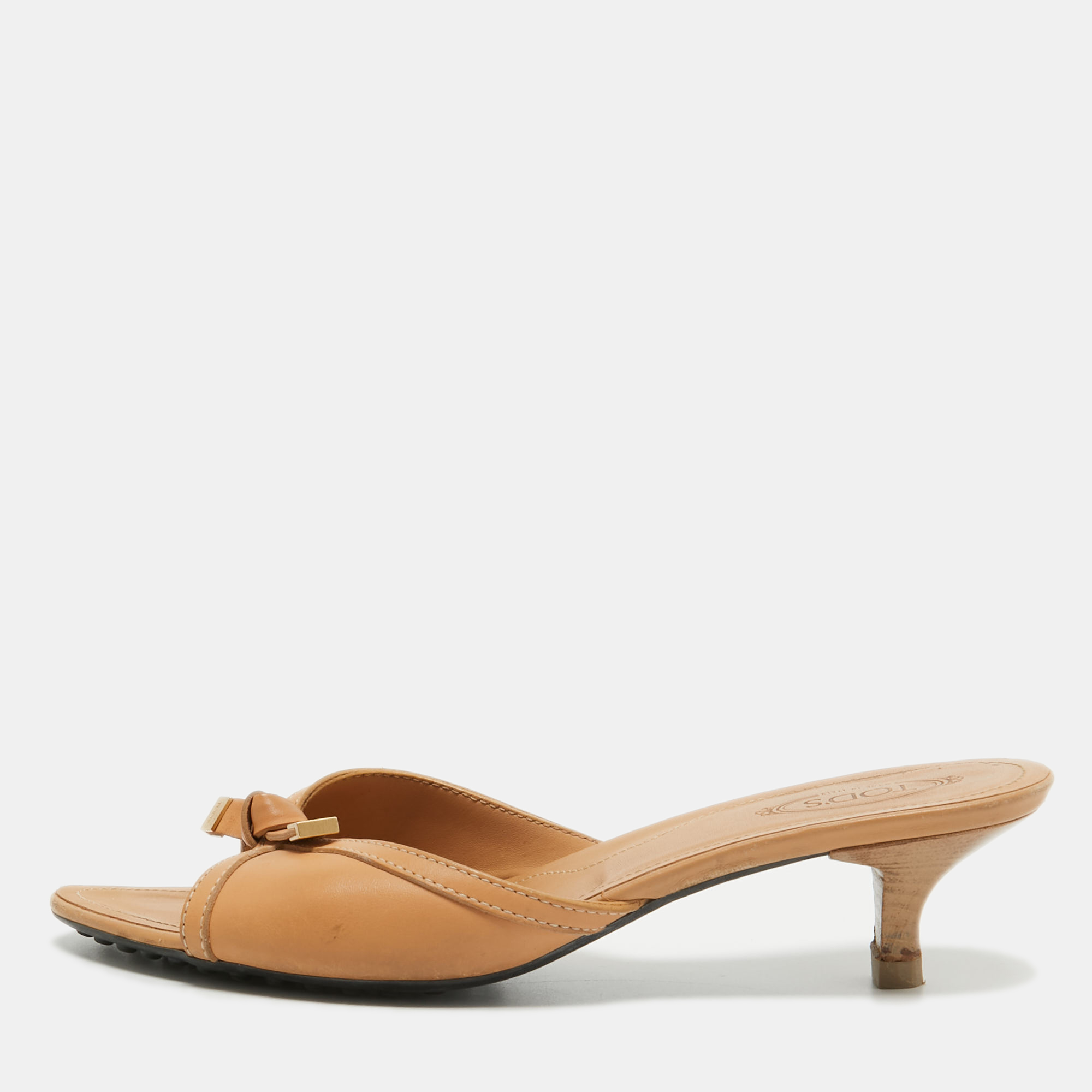 Tod's Beige Leather Bow Slide Sandals Size 37.5, Sandals - Luxury Closet catalog
