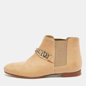 Tod's Beige Leather Chain Detail Ankle Boots Size 35.5, Boots - Luxury Closet catalog
