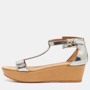 Tod's Sliver Leather Wedge Ankle Strap Sandals Size 39, Sandals - Luxury Closet catalog