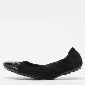 Tod's Black Suede and Leather Buckle Detail Scrunch Ballet Flats Size 36.5, Flats - Luxury Closet catalog