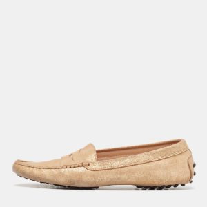 Tod's Gold Glitter Suede Penny Loafers Size 41, Loafers & Slip-Ons - Luxury Closet catalog