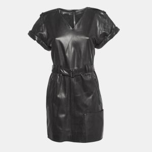 Tom Ford Black Leather V-Neck Belted Mini Dress M, Dresses - Luxury Closet catalog