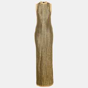 Tom Ford Black/Gold Lurex Slinky Rib Knit Crewneck Maxi Dress XS, Dresses - Luxury Closet catalog