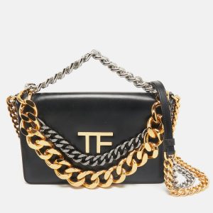 Tom Ford Black Leather Palmellato Triple Chain Shoulder Bag, Shoulder Bags - Luxury Closet catalog