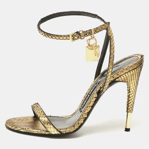 Tom Ford Gold Python Padlock Ankle Wrap Sandals Size 37.5, Sandals - Luxury Closet catalog