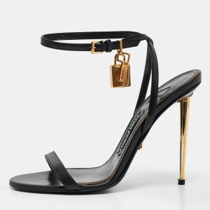 Tom Ford Black Leather Padlock Ankle Strap Sandals Size 37.5, Sandals - Luxury Closet catalog