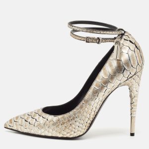 Tom Ford Gold Python Leather Padlock Ankle Strap Pointed Toe Pumps Size 41, Pumps - Luxury Closet catalog