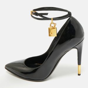 Tom Ford Black Patent Leather Padlock Ankle Wrap Pointed Toe Pumps Size 41, Pumps - Luxury Closet catalog