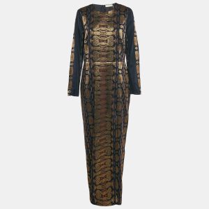 Tory Burch Navy Blue Lurex Jacquard Long Sleeve Maxi Dress L, Dresses - Luxury Closet catalog