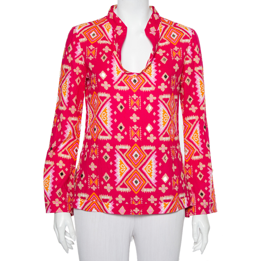 Tory Burch Pink Batik Printed Cotton Embellished Oversized Top S, Shirts & Tops - Luxury Closet catalog