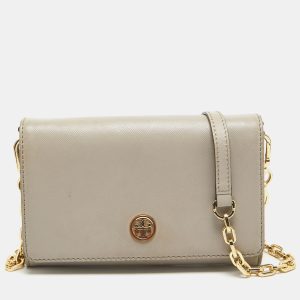 Tory Burch Light Grey Leather Robinson Wallet On Chain, Wallets & Money Clips - Luxury Closet catalog
