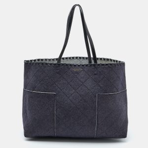 Tory Burch Navy Blue Felt Fabric and Patent Leather Block-T Shopper Tote, Tote Handbags - Luxury Closet catalog