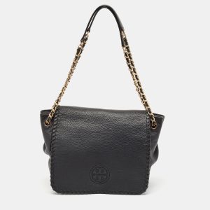 Tory Burch Black Braided Leather Marion Flap Shoulder Bag, Shoulder Bags - Luxury Closet catalog