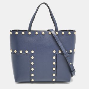Tory Burch Navy Blue Leather Mini Block-T Stud Tote, Tote Handbags - Luxury Closet catalog