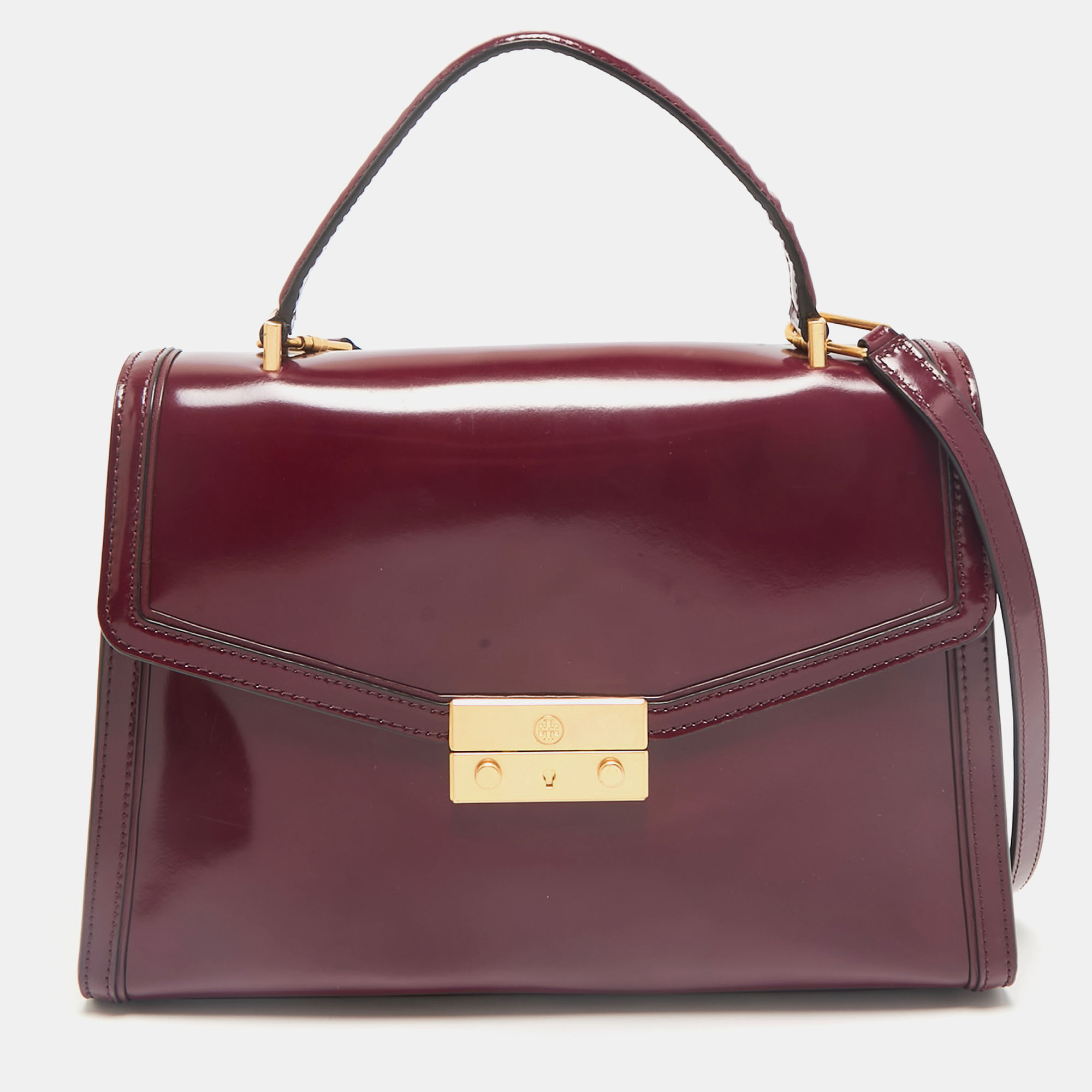 Tory Burch Burgundy Patent Leather Juliette Top Handle Bag, Satchels - Luxury Closet catalog