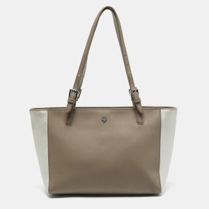 Tory Burch Beige/Silver Faux Leather Medium York Buckle Tote, Tote Handbags - Luxury Closet catalog