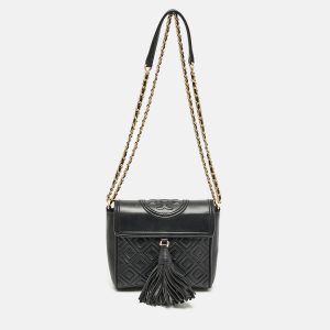 Tory Burch Black Quilted Leather Fleming Tassel Crossbody Bag, Handbags - Luxury Closet catalog