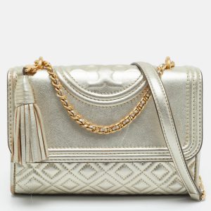 Tory Burch Pale Gold Leather Small Fleming Shoulder Bag, Shoulder Bags - Luxury Closet catalog