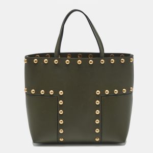 Tory Burch Olive Green Leather Block-T Stud Tote, Tote Handbags - Luxury Closet catalog